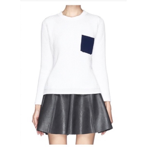 NEW Sandro Sharlene Knit Sweater (Sz 3 / L) Ribbed Crewneck Blanc Navy - Picture 2 of 16